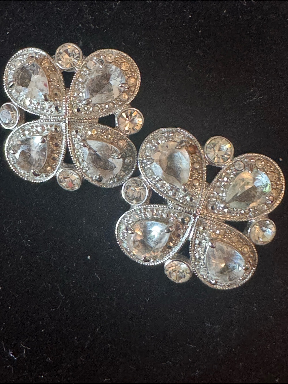 Monet Silver crystal Flower Statement Earrings - clip on earrings